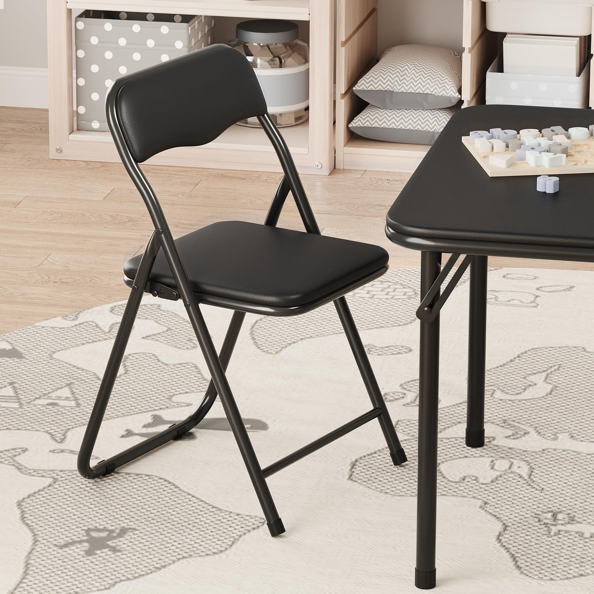 Ensemble table et chaises pliantes Garvee pour enfants, avec rembourrage en PU souple, structure en acier robuste, design ergonomique, portable, pour manger et jouer