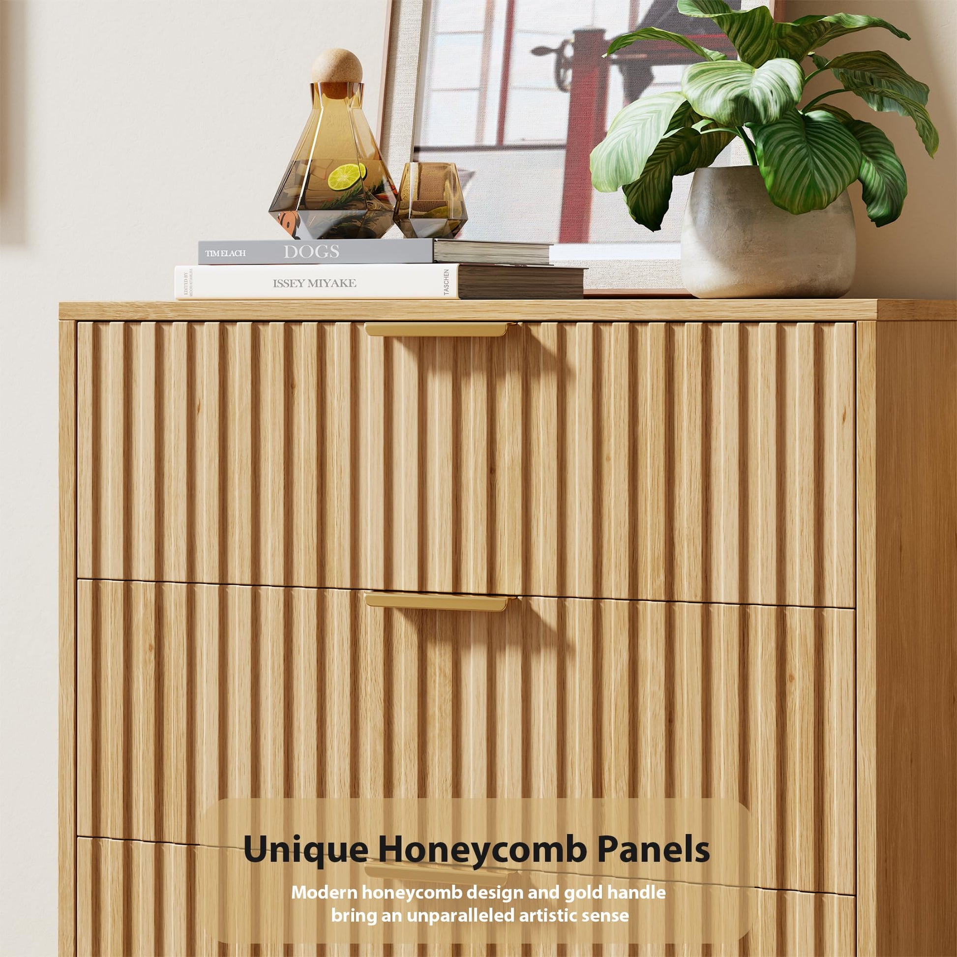 Meuble TV Garvee pour chambre, style moderne cannelé, 3 tiroirs profonds, écologique, imperméable, rangement polyvalent, noir