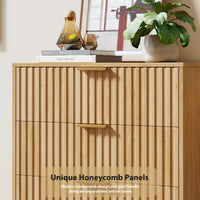 Meuble TV Garvee pour chambre, style moderne cannelé, 3 tiroirs profonds, écologique, imperméable, rangement polyvalent, noir