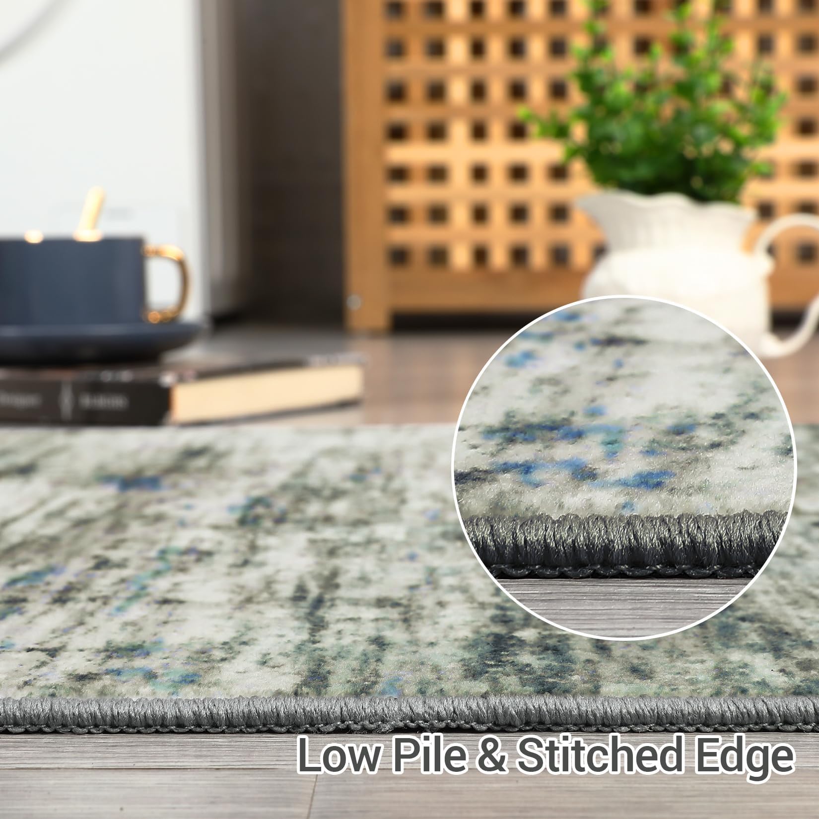Tapis Garvee moderne lavable, motif abstrait, pour salon, chambre ou chambre d'enfant, 120 x 170 cm, bleu-gris, polyester