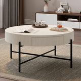 Garvee Table Basse Ronde Avec Tiroirs Bois MDF Métal Stable Vintage Pour Salon 31.9'' Naturel
