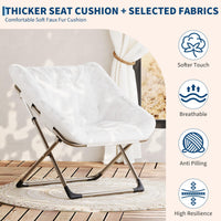 Garvee Fauteuil saucer pliable adulte avec coussin en fausse fourrure, dossier haut, structure en acier, compact et confortable pour appartement et chambre universitaire