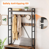 Garvee Porte-manteau avec banc et penderie 5 en 1, pour l'entrée et le vestibule, en bois rustique et ajustable