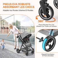 Garvee Poussette Bébé 2 en 1 S600, Assise Haute Vision, Système de Voyage Compact et Léger, Réversible, Pliable, Gris Clair