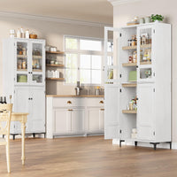 Armoire de cuisine Garvee de 180 cm de haut avec portes vitrées, 4 portes, 5 étagères réglables, en bois, pour la cuisine et la salle de bain, fermeture magnétique, autoportante, design moderne