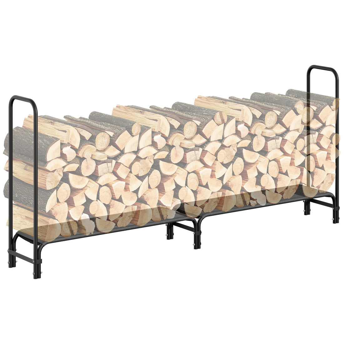 Support à bûches Garvee de 2,4 m (8 pi) pour jardin et terrasse, structure robuste en acier noir, capacité de 1814 kg (4000 lb).