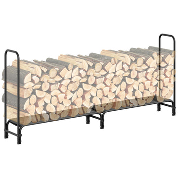 Support à bûches Garvee de 2,4 m (8 pi) pour jardin et terrasse, structure robuste en acier noir, capacité de 1814 kg (4000 lb).