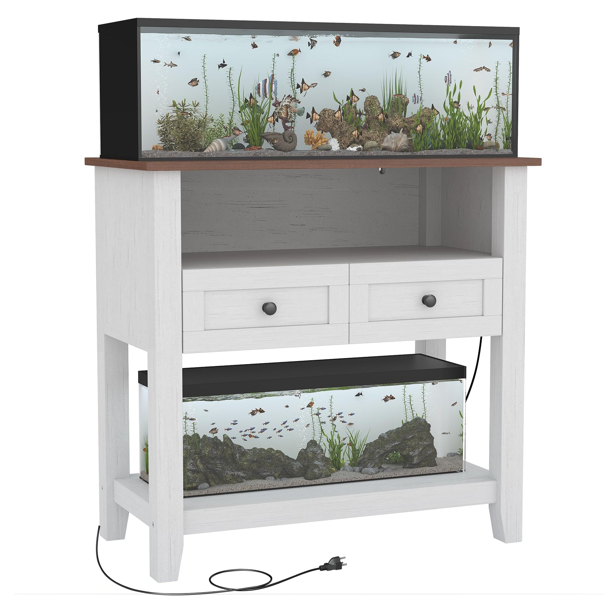 Meuble pour aquarium Garvee 20-29 gallons avec station de charge, tiroirs magnétiques, bois, salon et bureau, 80 x 40 x 78 cm, marron