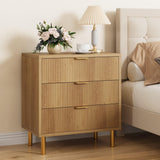 Garvee Commode à 3 tiroirs, style moderne, bois et pieds en métal, panneau cannelé, pour la chambre et le bureau, 71 cm (P)×43 cm (L)×76 cm (H) - Or
