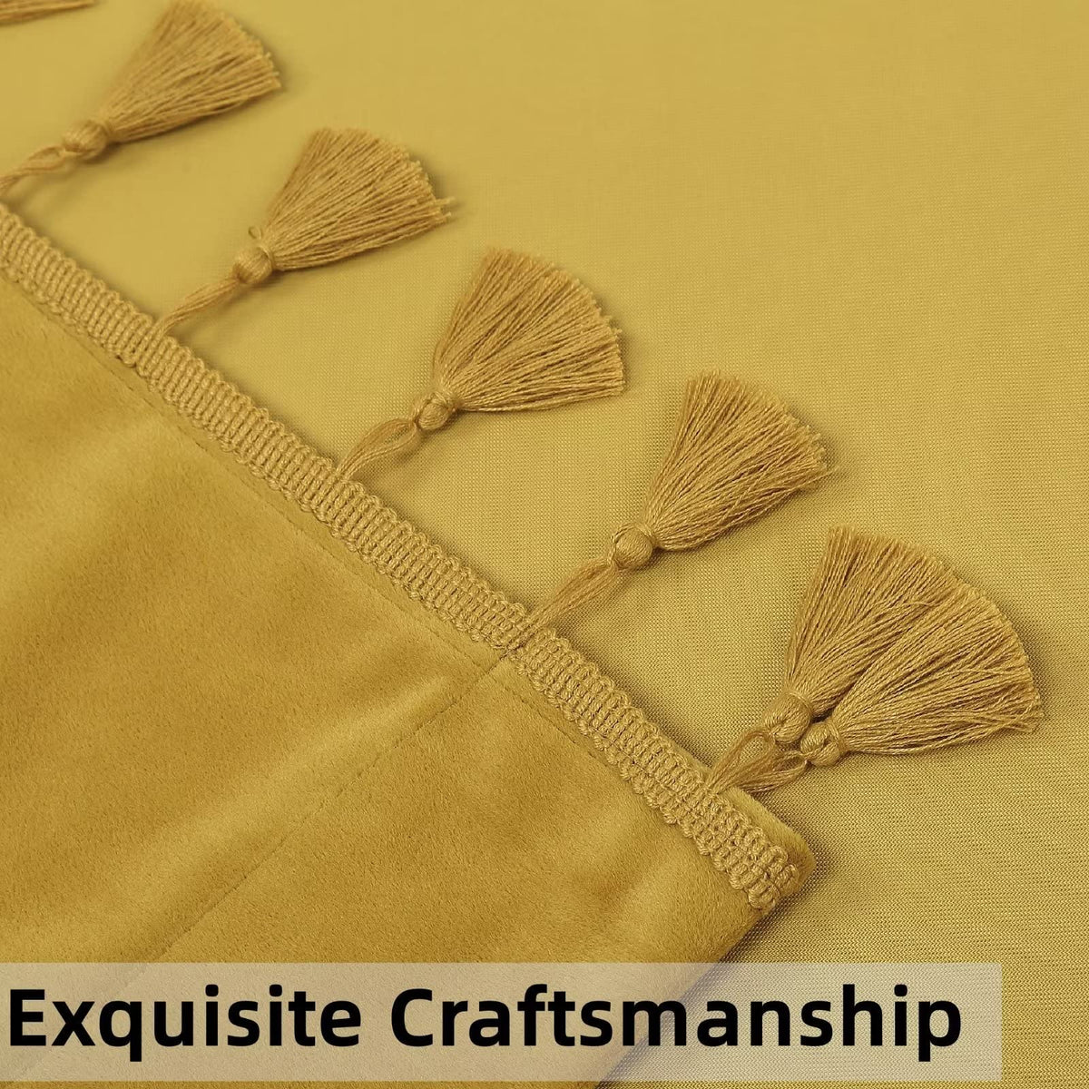 Rideaux Garvee en velours jaune 107 x 244 cm, occultants et insonorisants, 100 % polyester, style bohème, à pompons, pour salon ou chambre.