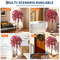 Bougainvillier artificiel Garvee de 1,5 m avec 168 fleurs rouges, tronc naturel, pot stable pour salon et bureau, rouge, polyester
