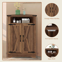 Meuble de salle de bain d'angle Garvee avec portes coulissantes de style grange, étagères réglables, MDF, grand espace de rangement, conception robuste, marron, idéal pour les petits espaces