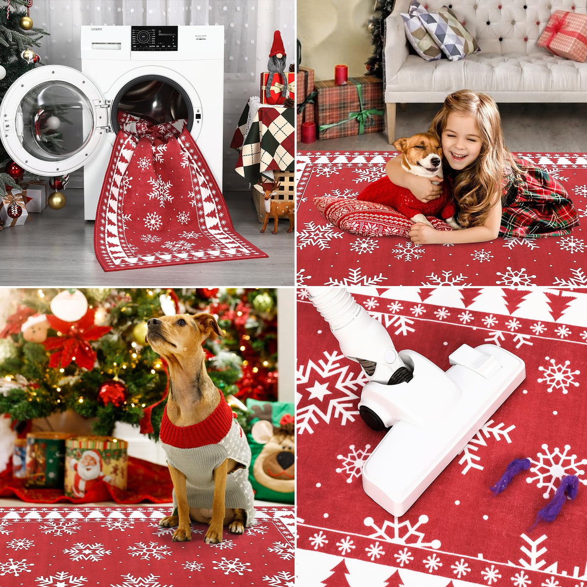 Tapis de Noël rond Garvee, antidérapant, rouge à flocons de neige, pour entrée, 120 cm