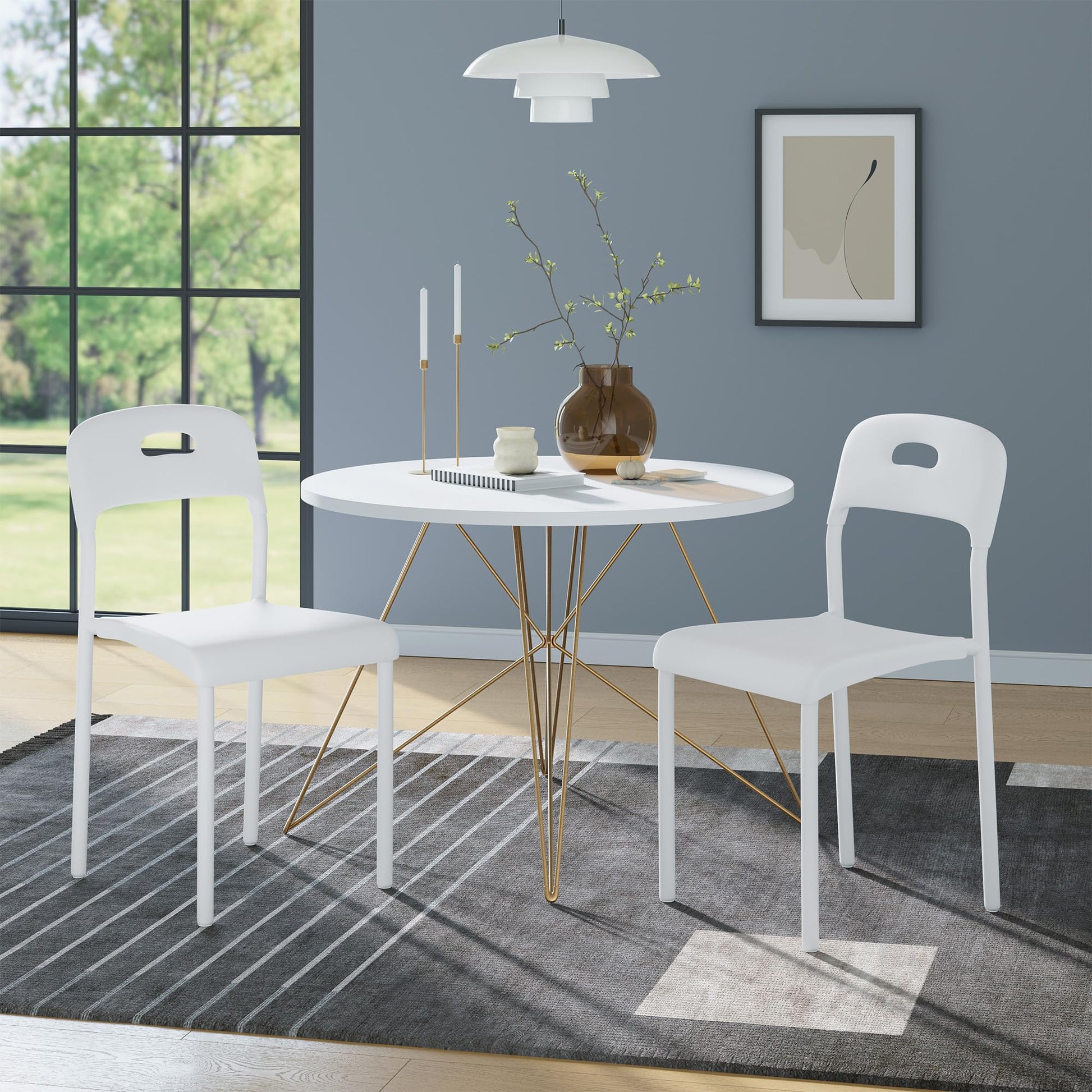 Ensemble de 2 chaises de salle à manger Garvee, empilables, design moderne, imperméables, pieds en métal, légères, pour une utilisation intérieure et extérieure, blanches