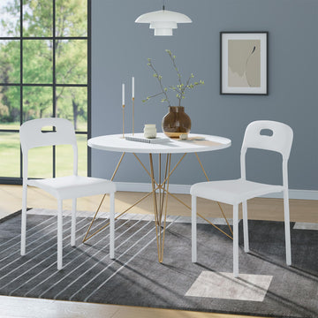 Ensemble de 2 chaises de salle à manger Garvee, empilables, design moderne, imperméables, pieds en métal, légères, pour une utilisation intérieure et extérieure, blanches
