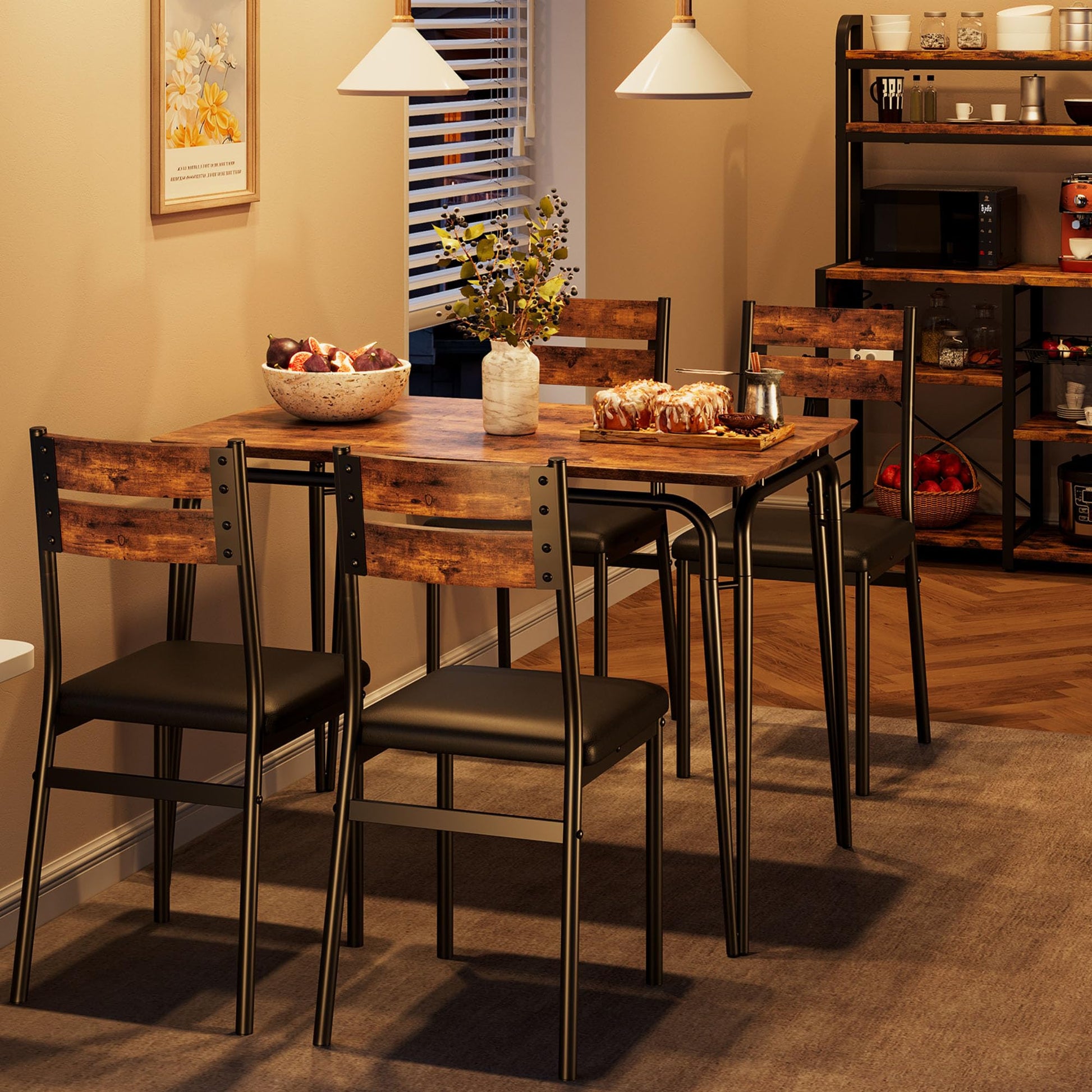 Ensemble table et chaises de salle à manger Garvee pour 4 personnes, carré, avec plateau en MDF, structure métallique robuste, gain de place, pour cuisine et salle à manger