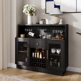 Garvee Buffet bar cabinet bois MDF espresso avec éclairage LED pour cuisine et salle à manger