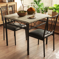 Ensemble de salle à manger Garvee 3 pièces pour 2 personnes, table carrée avec chaises rembourrées, bois MDF, gris rustique, compact pour cuisine et salle à manger