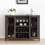 Garvee Buffet bar à vin finition chêne avec éclairage LED, rangements pour bouteilles et verres, étagères et tiroirs - Chêne