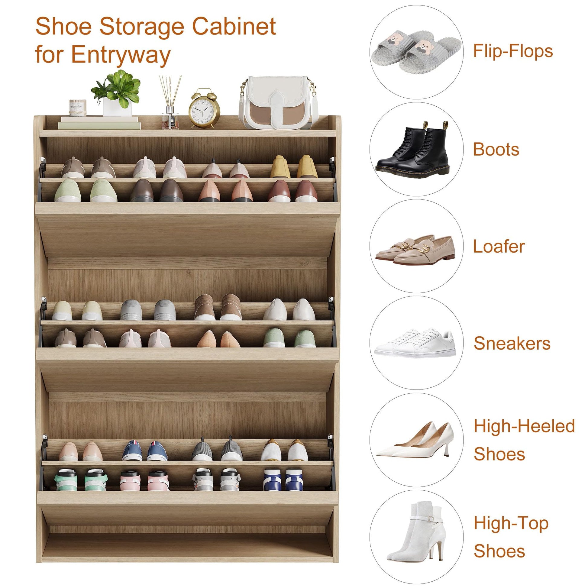 Meuble à chaussures Garvee avec 3 compartiments pliables, étagère réglable, en MDF, pour entrée et salon, 80,5 x 26 x 117 cm, blanc