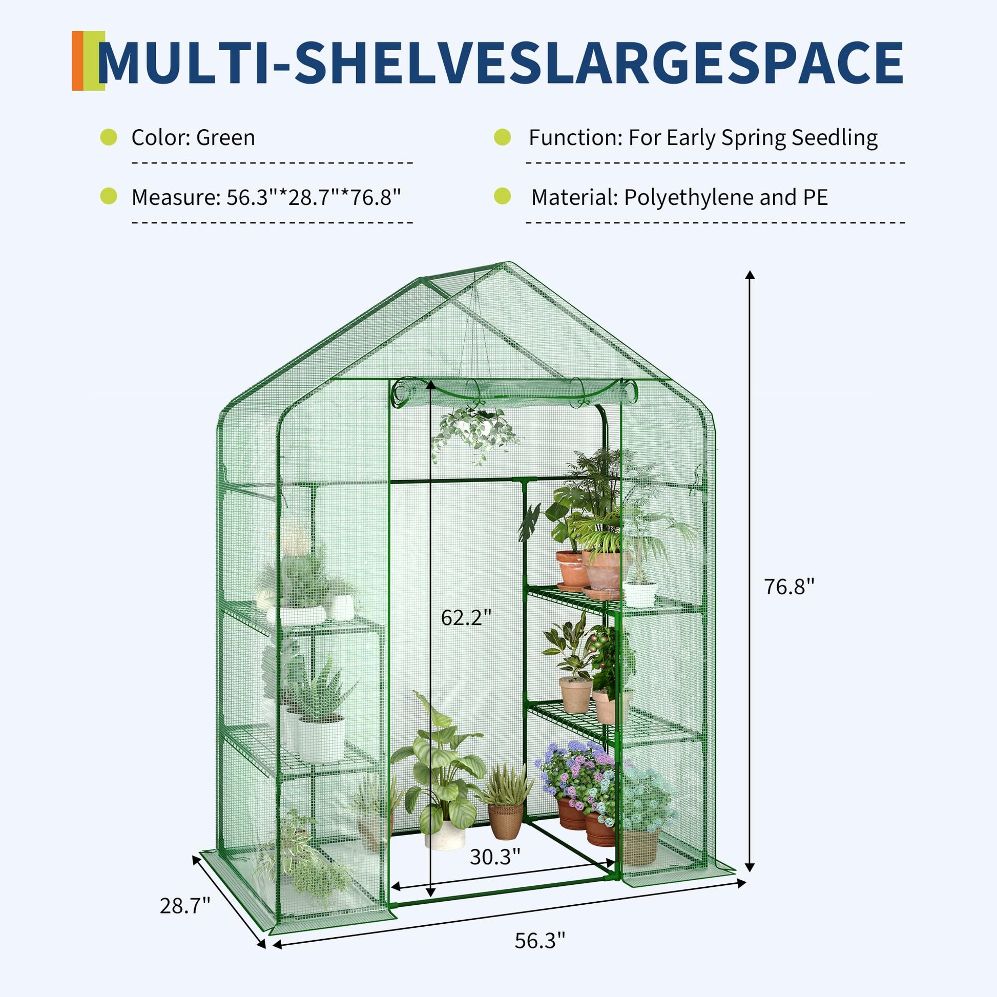 Serre portable Garvee 57x57x76'' avec bâche épaisse en PE, structure robuste, résistante aux intempéries, pour jardin et balcon, verte