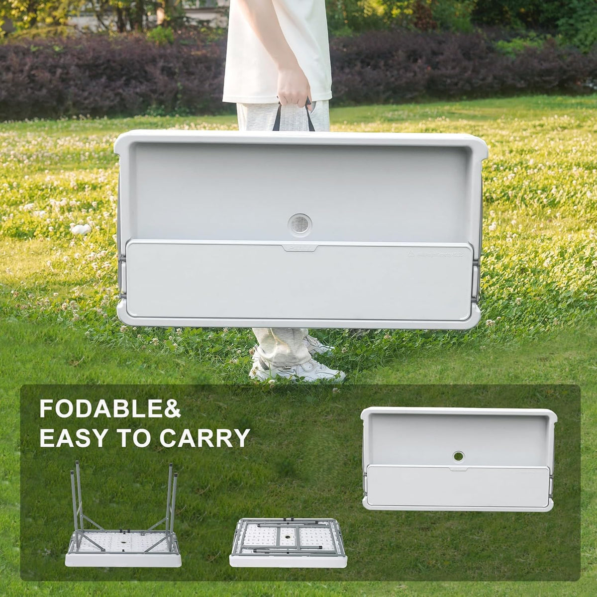 Table glacière pliable Garvee avec système d'évacuation, bac à glaçons à deux niveaux, portable pour les fêtes et le camping, 103 x 56 x 100 cm, en PEHD
