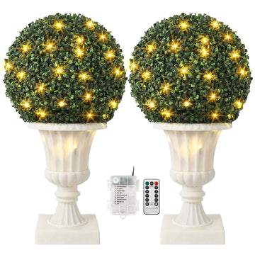 Boules de buis artificiel Garvee de 40 cm (16 pouces), résistantes aux UV et imperméables, avec pot robuste, pour jardin et entrée, vertes, lot de 2