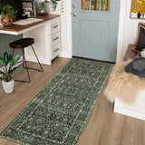 Garvee Tapis Vintage Persan 80 × 150 cm - Design Oriental, Ultra Doux & Lavable, Antidérapant, Vert Foncé, Salon & Chambre - Vert foncé