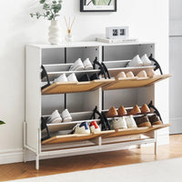 Meuble à chaussures Garvee en rotin à 4 compartiments avec pieds en métal, idéal pour l'entrée. Robuste, couleur naturelle, hauteur 88 cm (34,6 pouces).