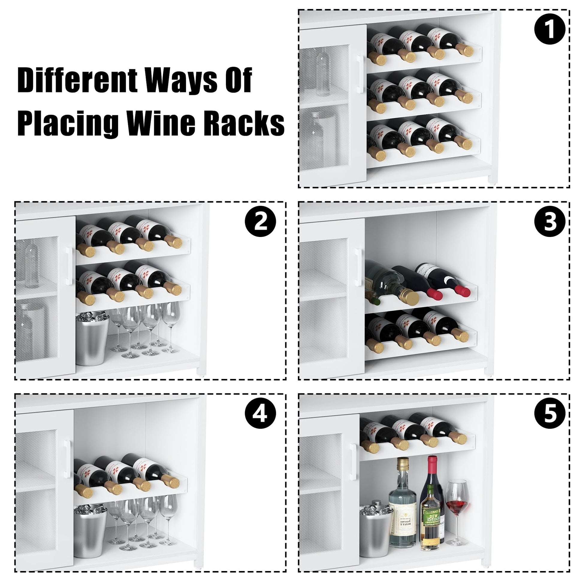 Meuble bar à vin Garvee, 3 niveaux avec casier à vin amovible pour cuisine et bar, 69 cm L x 35 cm P x 92 cm H, blanc, MDF robuste et fer
