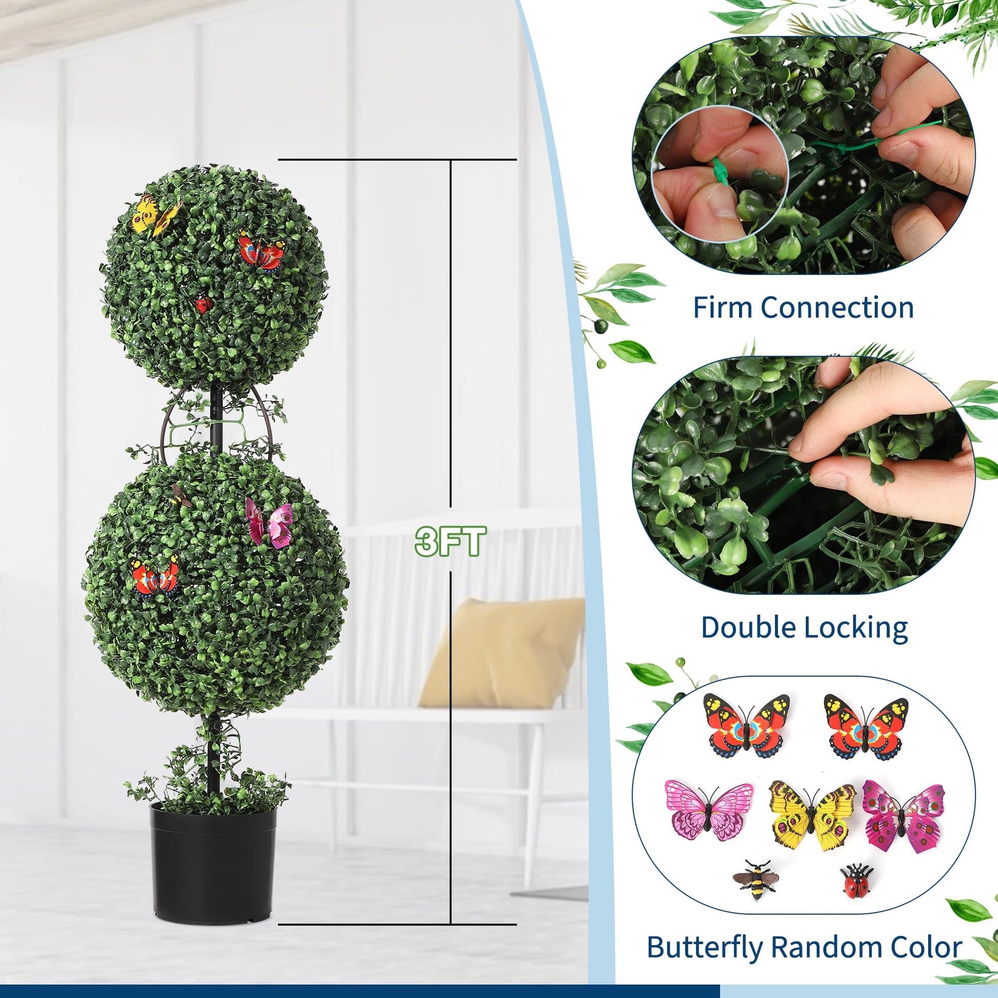 Ensemble de 2 topiaires de buis artificiels Garvee, résistants aux UV, réalistes, en polyéthylène, verts, pour jardin et véranda.