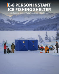 Tente de pêche sur glace Garvee Pop-Up, tissu Oxford 210D, isolée, coupe-vent, pour 6 à 8 personnes, pêche hivernale, avec ancres et cordes