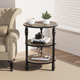 Garvee Table d’appoint ronde 3 niveaux avec étagère, style chêne rustique, bois et métal industriel, idéale salon, chambre et petits espaces. - Chêne foncé