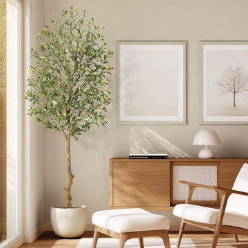 Garvee Olivier artificiel 183 cm, tronc réaliste, feuilles ajustables et pot noir cimenté, pour intérieur et extérieur