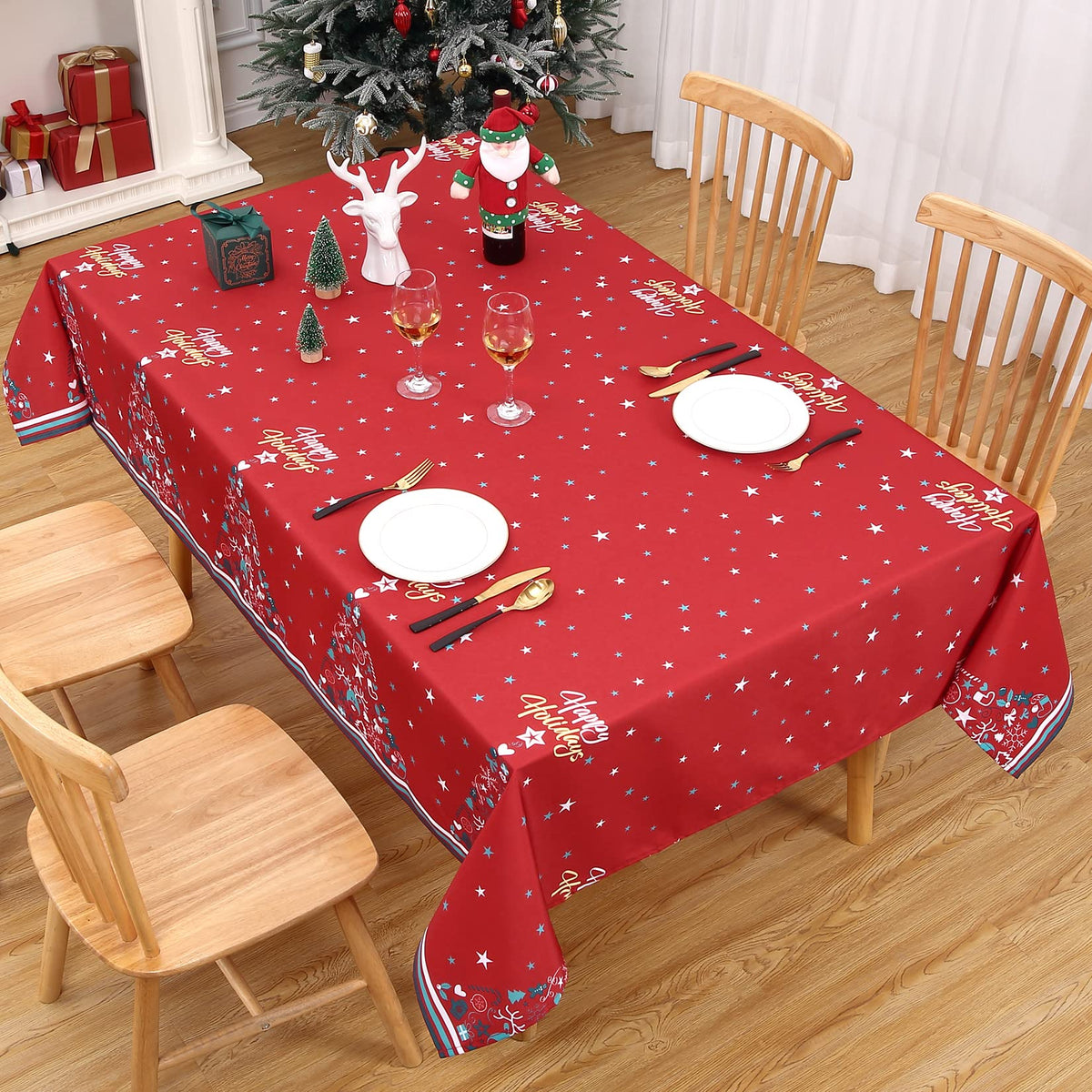 Garvee Nappe et rectangulaire, imperméable et antitache, en polyester, idéale pour la cuisine, les fêtes et le camping, rouge, 137 × 177 cm