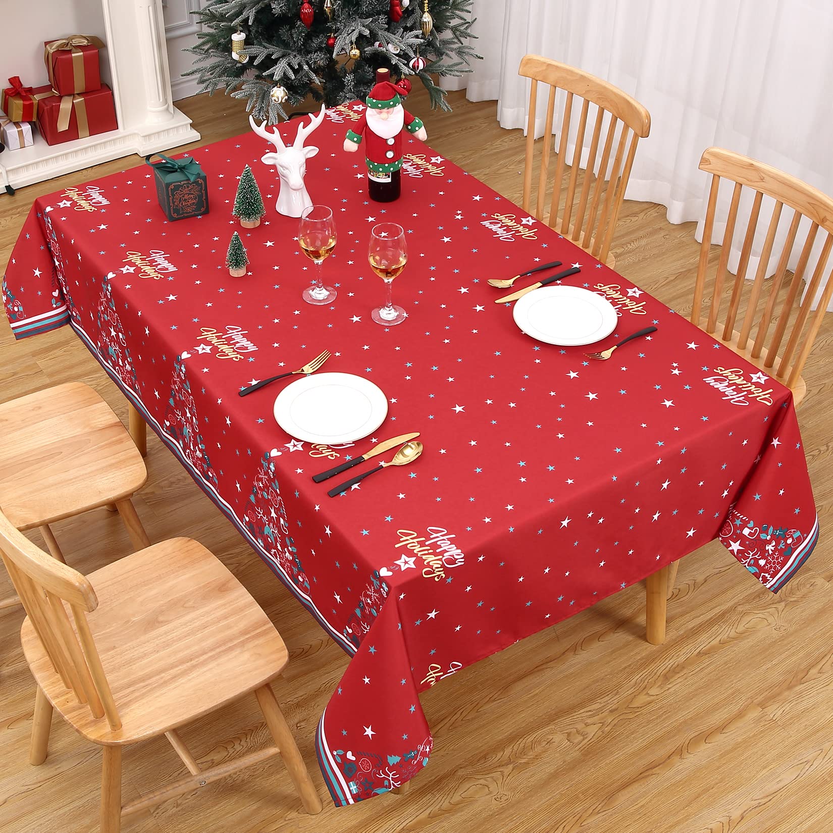 Chemin de table de Noël Garvee avec décorations d'étoiles et de sapins, imperméable, lavable, anti-poussière, pour les fêtes intérieures et extérieures et la décoration de la maison