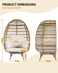 Garvee Fauteuil Œuf Pivotant 360° XL, Structure Acier et Base Métal, Rotin PE Résistant à l’Eau, Coussins Réglables, Intérieur/Extérieur, 96 × 76 × 145 cm, Naturel