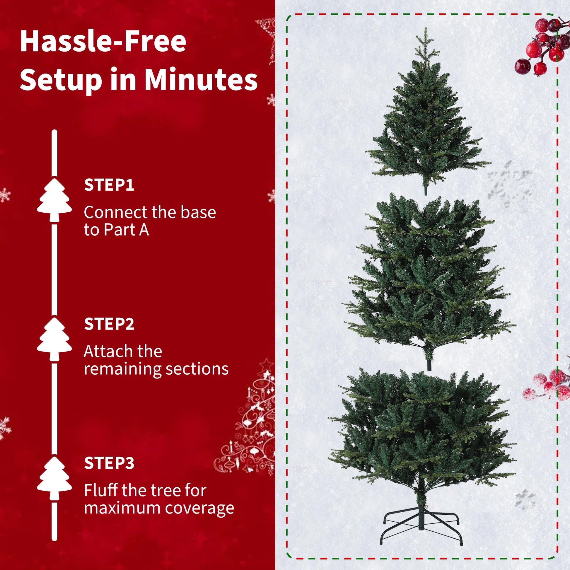 Sapin de Noël artificiel Garvee 180 cm en PE/PVC, illuminé pour créer une ambiance de Noël festive et idéale pour les fêtes de famille.