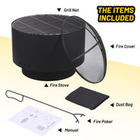 Foyer extérieur sans fumée Garvee de 66 cm (26 pouces) avec grille, pare-étincelles, acier robuste pour le jardin et le camping, portable et avec housse.