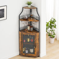Meuble bar d'angle Garvee pour spiritueux avec étagères réglables, 155 cm, structure en métal, porte grillagée, MDF, pieds antidérapants, anti-basculement, cuisine et salon