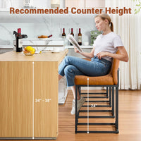 Ensemble de 2 tabourets de bar Garvee 61 cm (24 po), revêtement en cuir PU, ergonomiques et stables, structure en métal avec repose-pieds, style moderne, marron, pour îlot de cuisine et bar