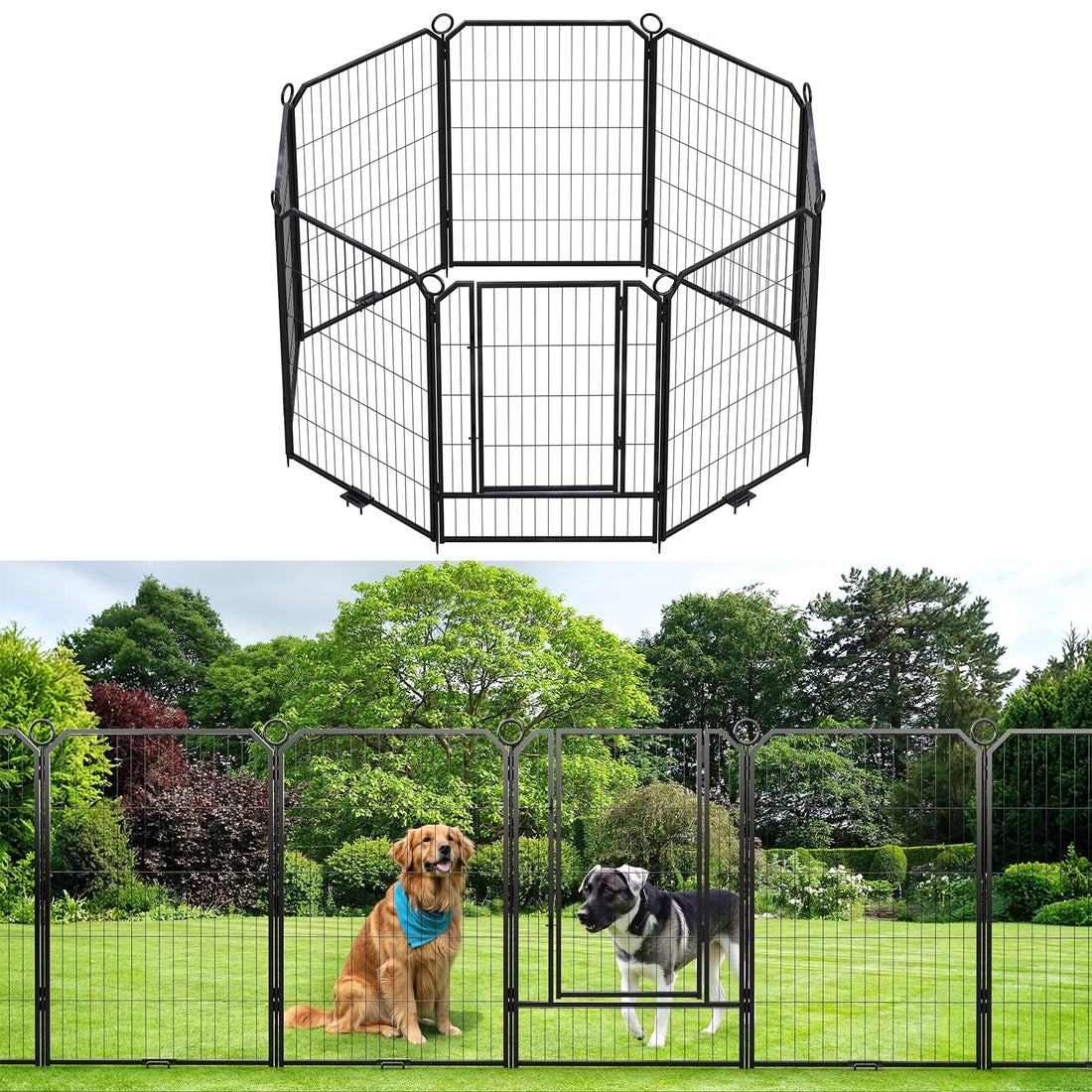 Garvee Parc pour Chien 102 cm, 8 Panneaux en Métal Robuste, Enclos Intérieur/Extérieur pour Chiot, Camping-Car, Jardin et Cour