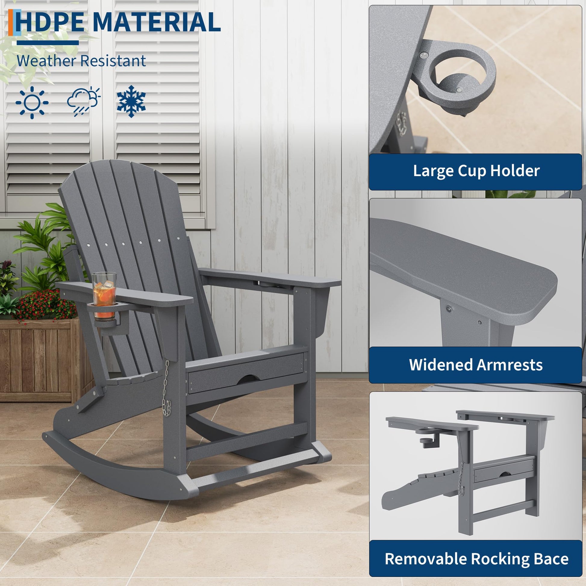Garvee Fauteuil Adirondack 4 en 1 avec repose-pieds rétractable et porte-gobelet, pliable, HDPE résistant, pour patio et jardin, coloris naturel