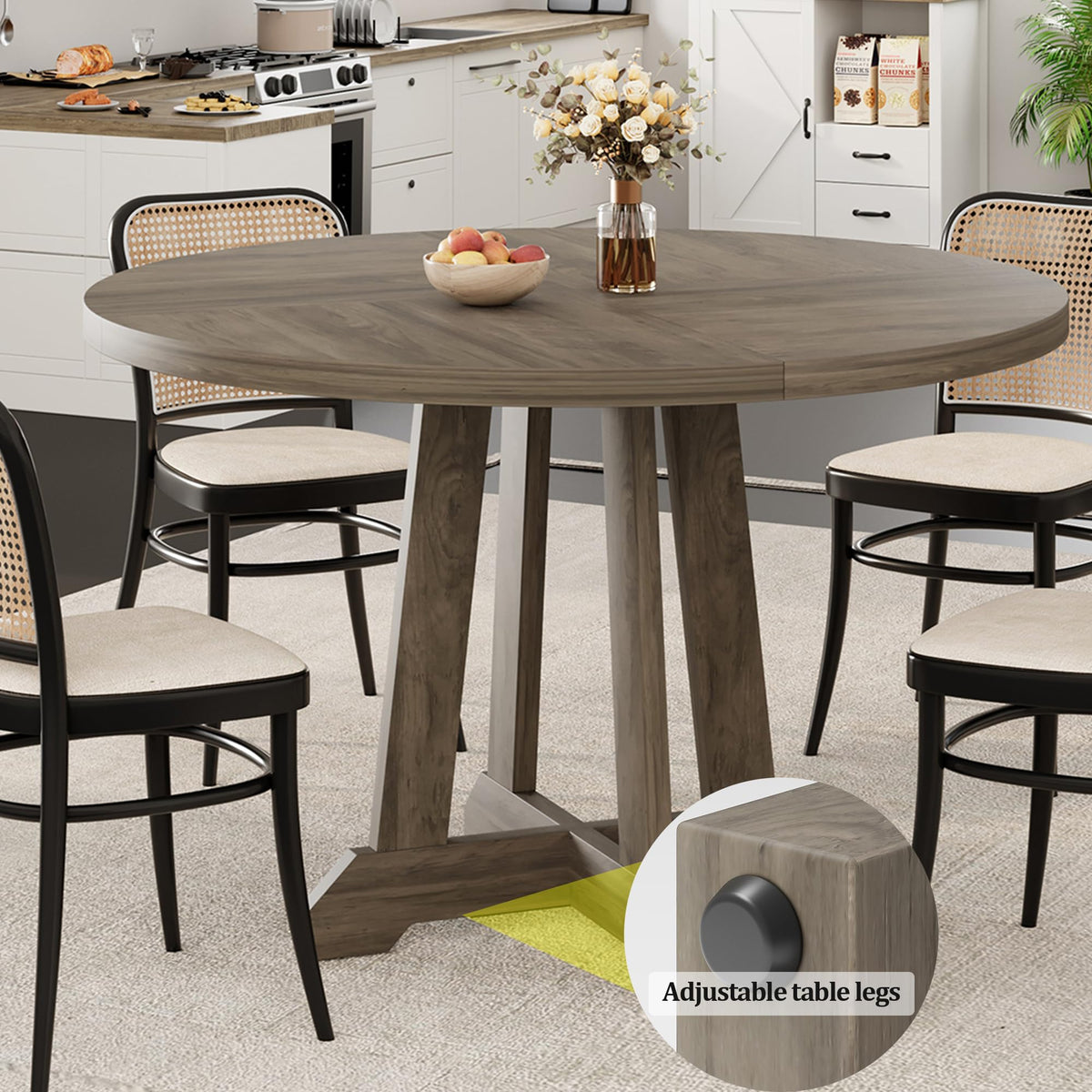 Garvee Table de salle à manger ronde 119,4cmen bois avec pieds réglables, marron