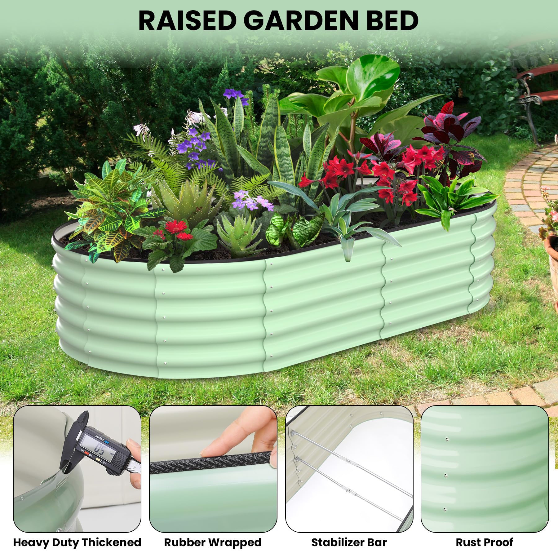 Potager surélevé Garvee, en métal ovale, avec revêtement aluminium-magnésium-zinc, pour le jardin, flexible, antirouille, résistant aux intempéries et durable.