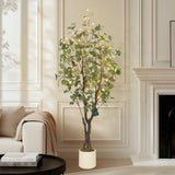 Eucalyptus artificiel Garvee de 1,5 m avec 50 lumières LED, pot en plastique, branches ajustables, facile d'entretien, idéal pour le salon et le bureau, blanc