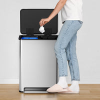Poubelle Garvee en acier inoxydable, 60 litres, double compartiment, couvercle à fermeture douce, séparation des déchets, cuisine/bureau, 2 x 30 litres, argent