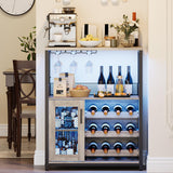 Garvee Meuble Bar à Vin 3 Niveaux avec LED, Rangement 12 Bouteilles, MDF et Fer, Pour Salon et Salle à Manger, 70 × 35 × 92 cm, Gris - Gris& Avec éclairage LED