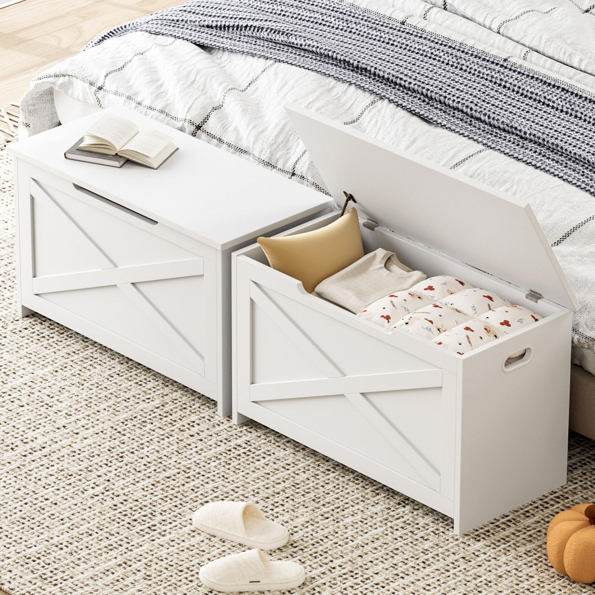 Banc de rangement en bois Garvee de 76 cm avec verrou de sécurité, grand banc à chaussures pour salon et chambre, robuste et polyvalent, marron