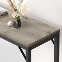 Console Garvee grise, table d'appoint étroite, style industriel, 100 cm L x 23 cm x 80 cm H, MDF et métal, robuste, polyvalente, salon et entrée
